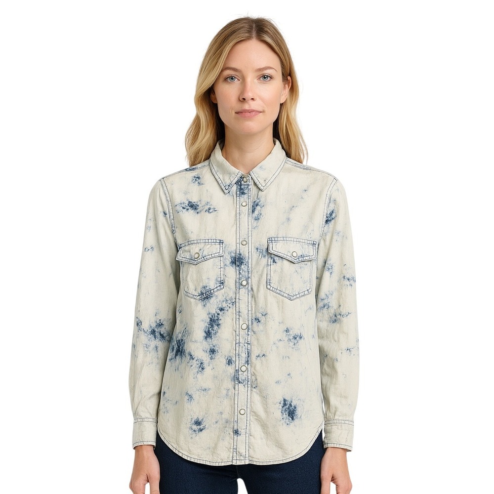 Mossimo Supply Co Shirt Snap Button Up Boyfriend Fit Acid Wash Tie‎ Dye Size SM